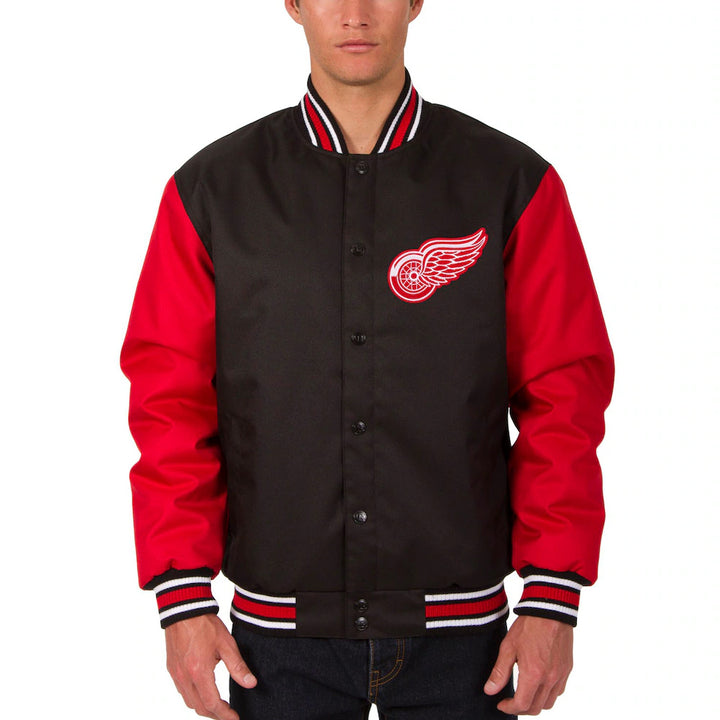 Men's Detroit Red Wings JH Design Black Two Hit Poly Twill Jacket