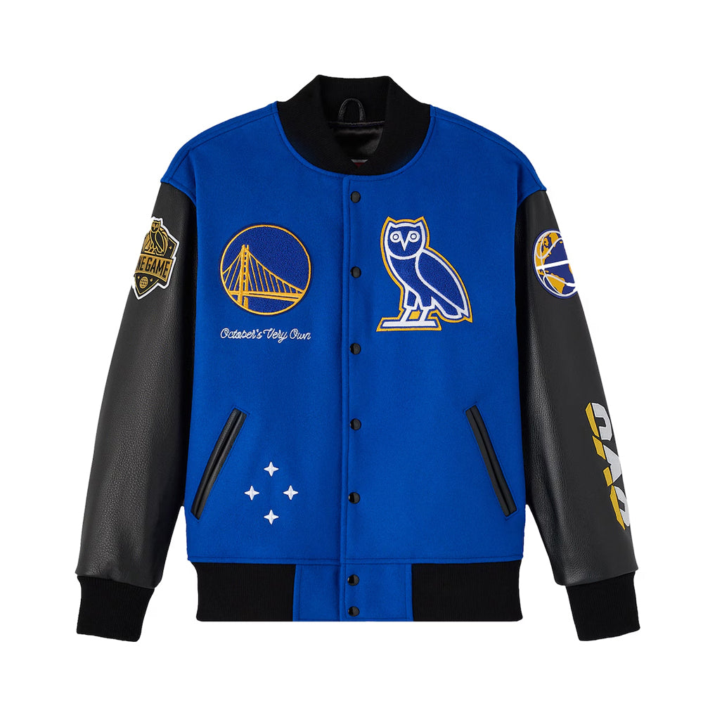 Men's Golden State Warriors OVO x NBA Royal Full-Snap Varsity Jacket