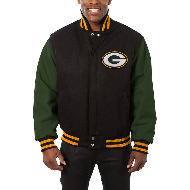 Men's Green Bay Packers JH Design Black-Green Big & Tall Wool Full-Snap Jacket