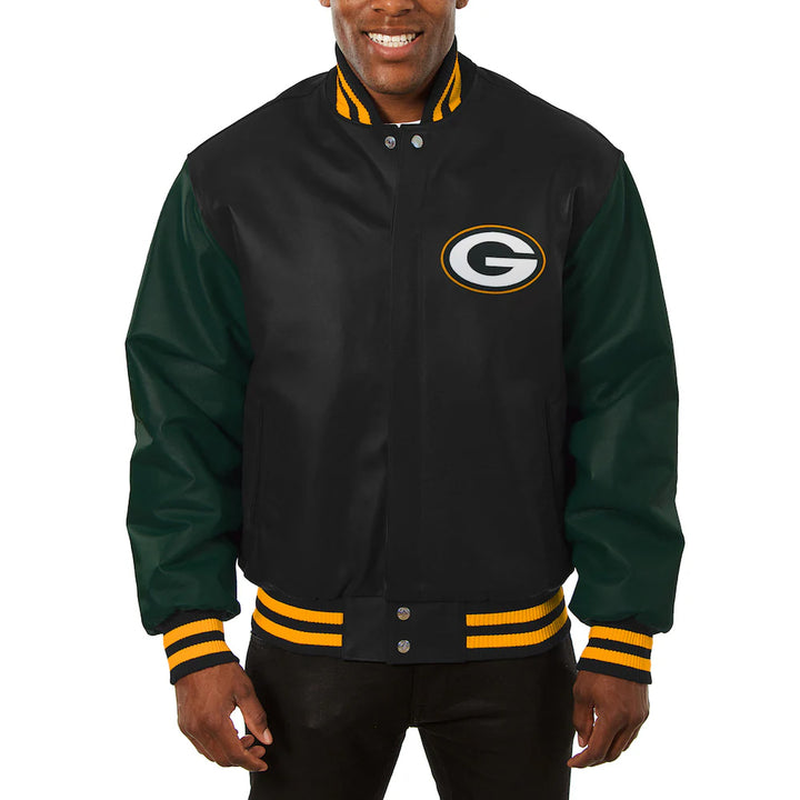 Men's Baltimore Ravens JH Design Black Leather Full-Snap Jacket