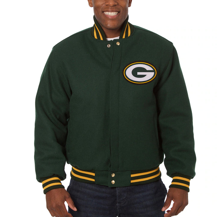 Men's Green Bay Packers JH Design Green Embroidered Wool Jacket
