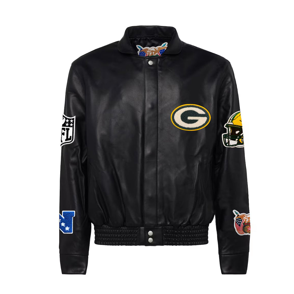 Men's Green Bay Packers Jeff Hamilton Black Leather Full-Snap Jacket
