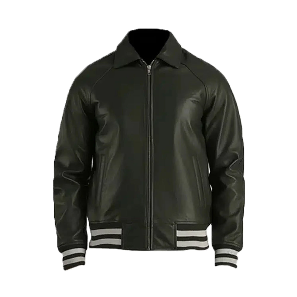 Men's Green Leather Varsity Jacket