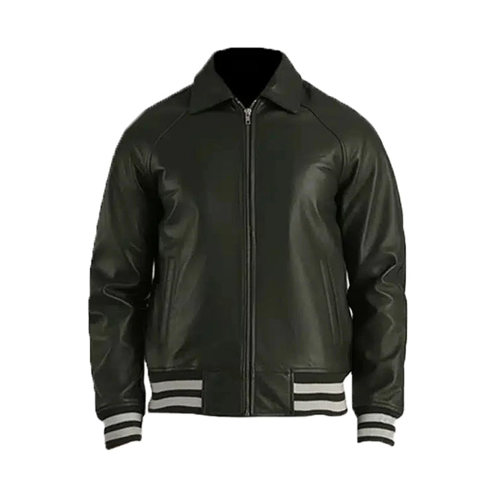 Men's Green Leather Varsity Jacket