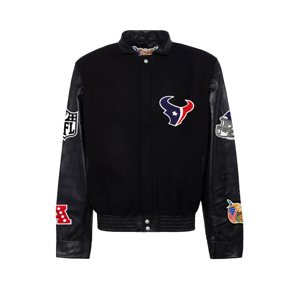 Men's Houston Texans Jeff Hamilton Black Wool & Leather Full-Snap Varsity Jacket