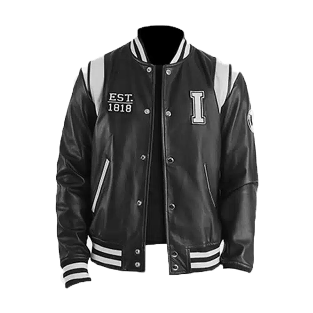 Men's Illinois Black Leather Varsity Jacket