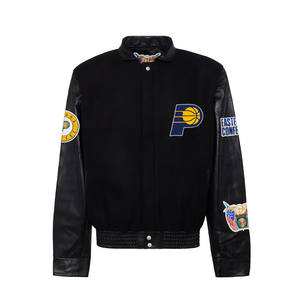 Men's Indiana Pacers  Black Wool & Leather Full-Snap Varsity Jacket