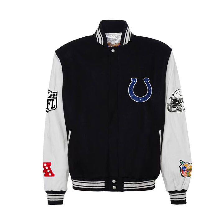 Men's Indianapolis Colts Black Wool & Leather Full-Snap Varsity Jacket