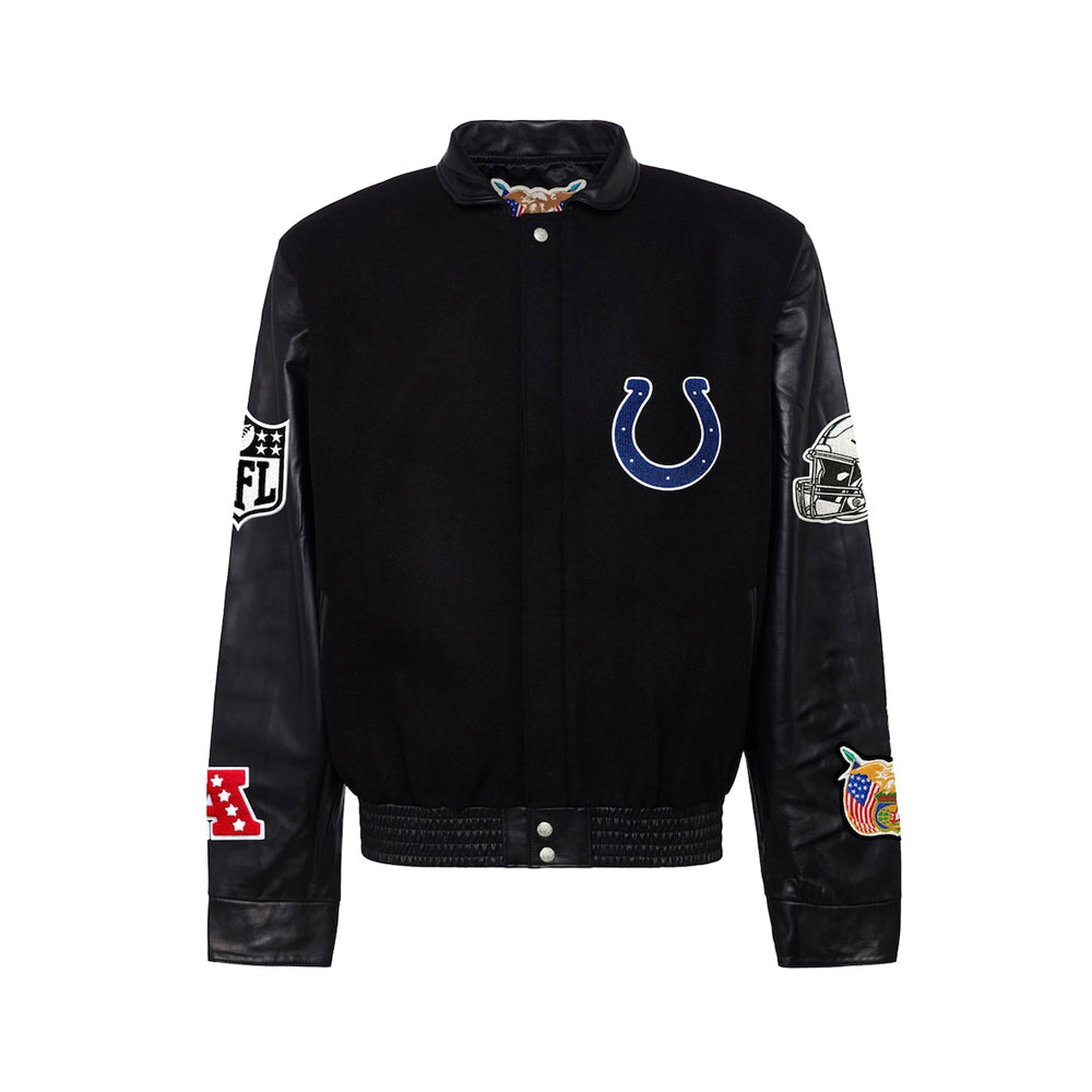 Men's Indianapolis Colts Jeff Hamilton Black Wool & Leather Full-Snap Varsity Jacket