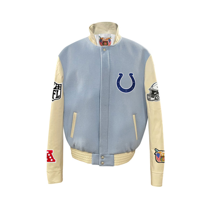 Men's Indianapolis Colts Jeff Hamilton Light Blue Wool & Leather Full-Snap Varsity Jacket