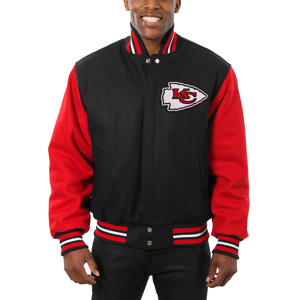 Men's Kansas City Chiefs JH Design Black-Red Big & Tall Wool Full-Snap Jacket