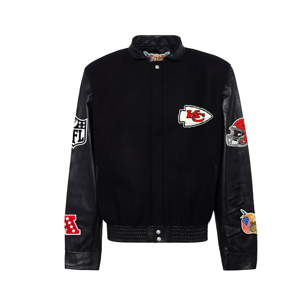 Men's Kansas City Chiefs Jeff Hamilton Black Wool & Leather Full-Snap Varsity Jacket