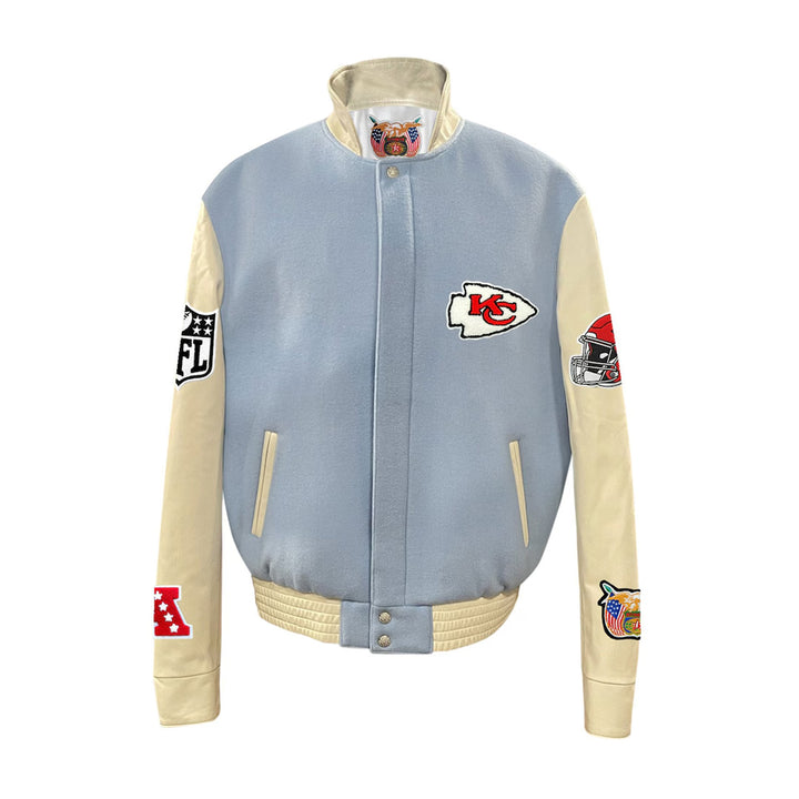 Men's Kansas City Chiefs Jeff Hamilton Light Blue Wool & Leather Full-Snap Varsity Jacket