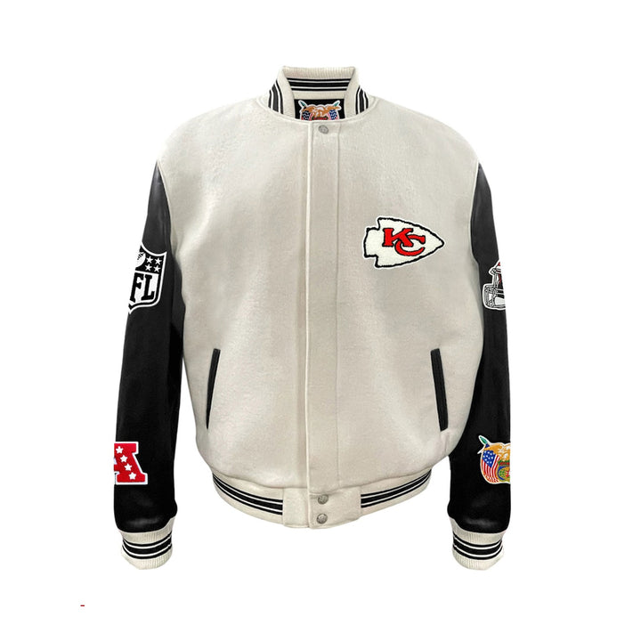 Men's Kansas City Chiefs Jeff Hamilton White Wool & Leather Full-Snap Varsity Jacket