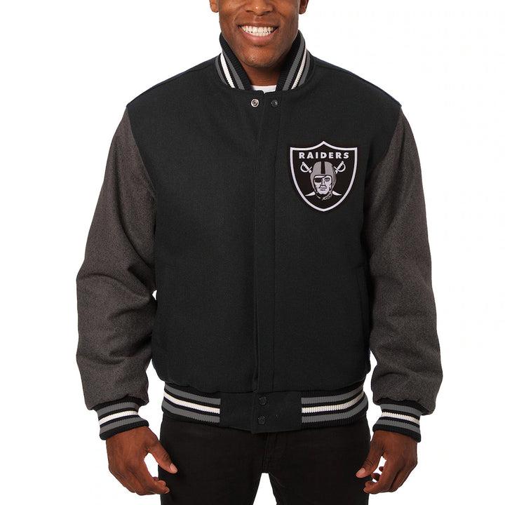 Men's Las Vegas Raiders JH Design Black-Gray Big & Tall Wool Full-Snap Jacket