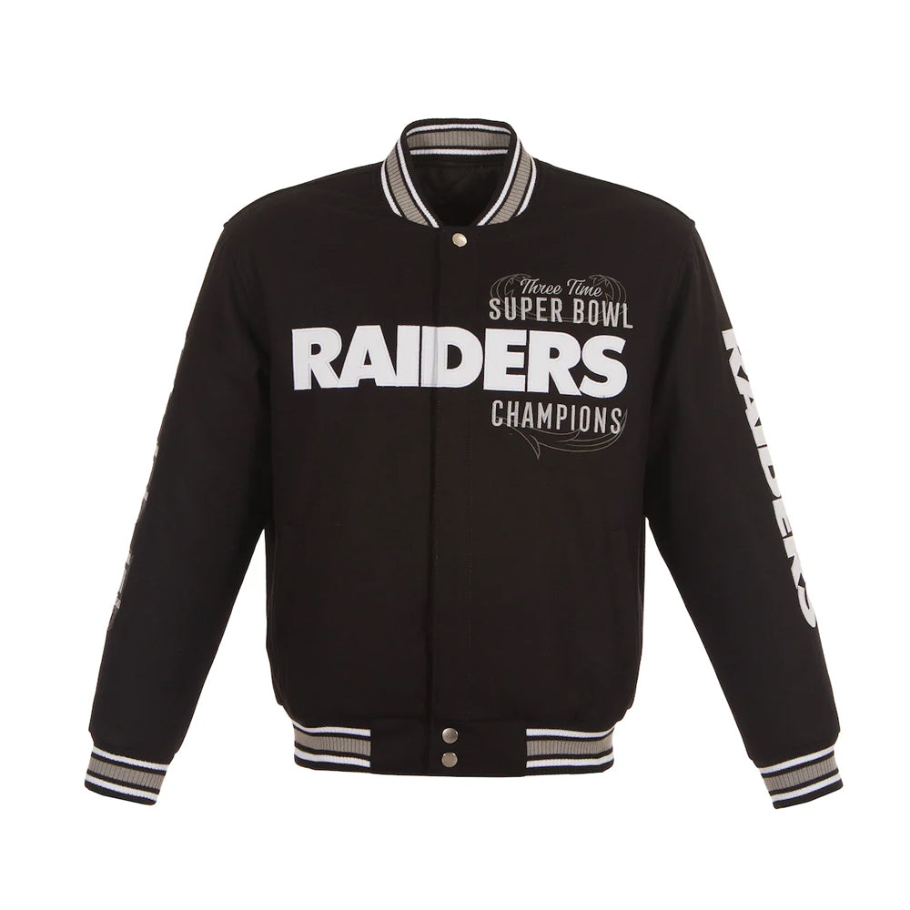 Men's Las Vegas Raiders JH Design Black Commemorative 3-Time Super Bowl Champions Full-Zip Jacket