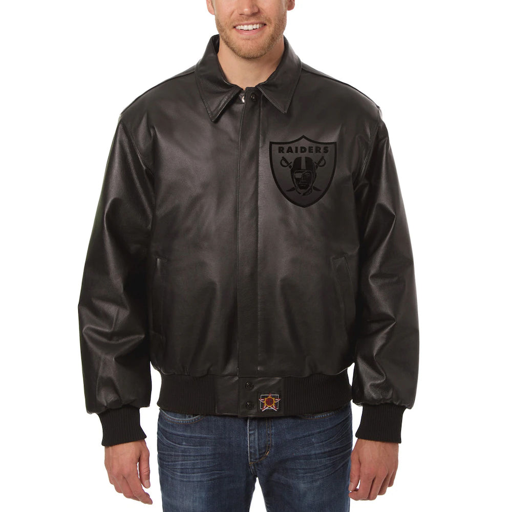Men's Las Vegas Raiders JH Design Black Tonal Leather Jacket