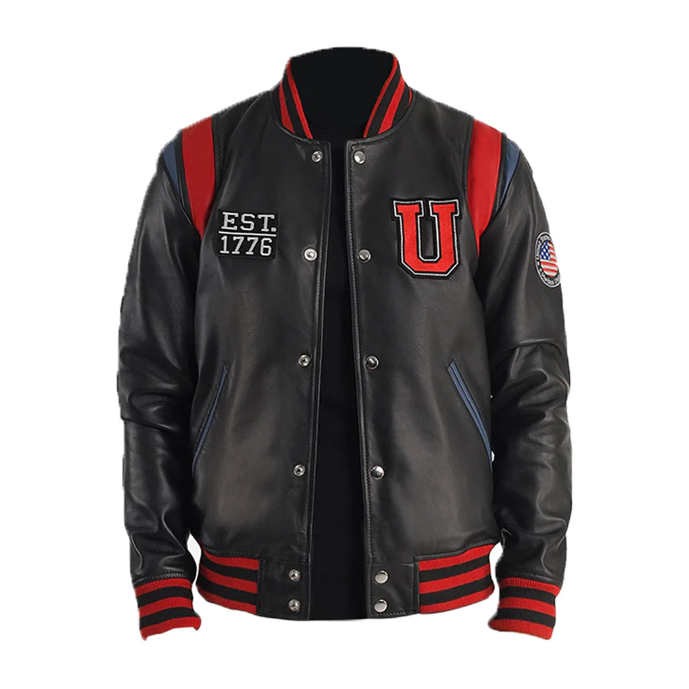 Men's Liberate USA Black Leather Varsity Jacket