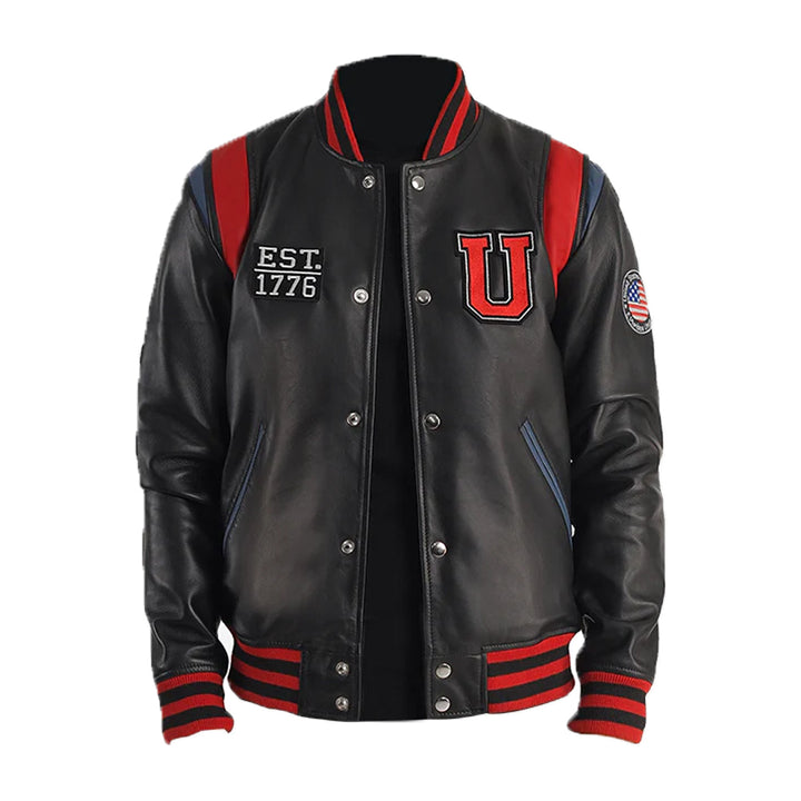 Men's Liberate USA Black Leather Varsity Jacket