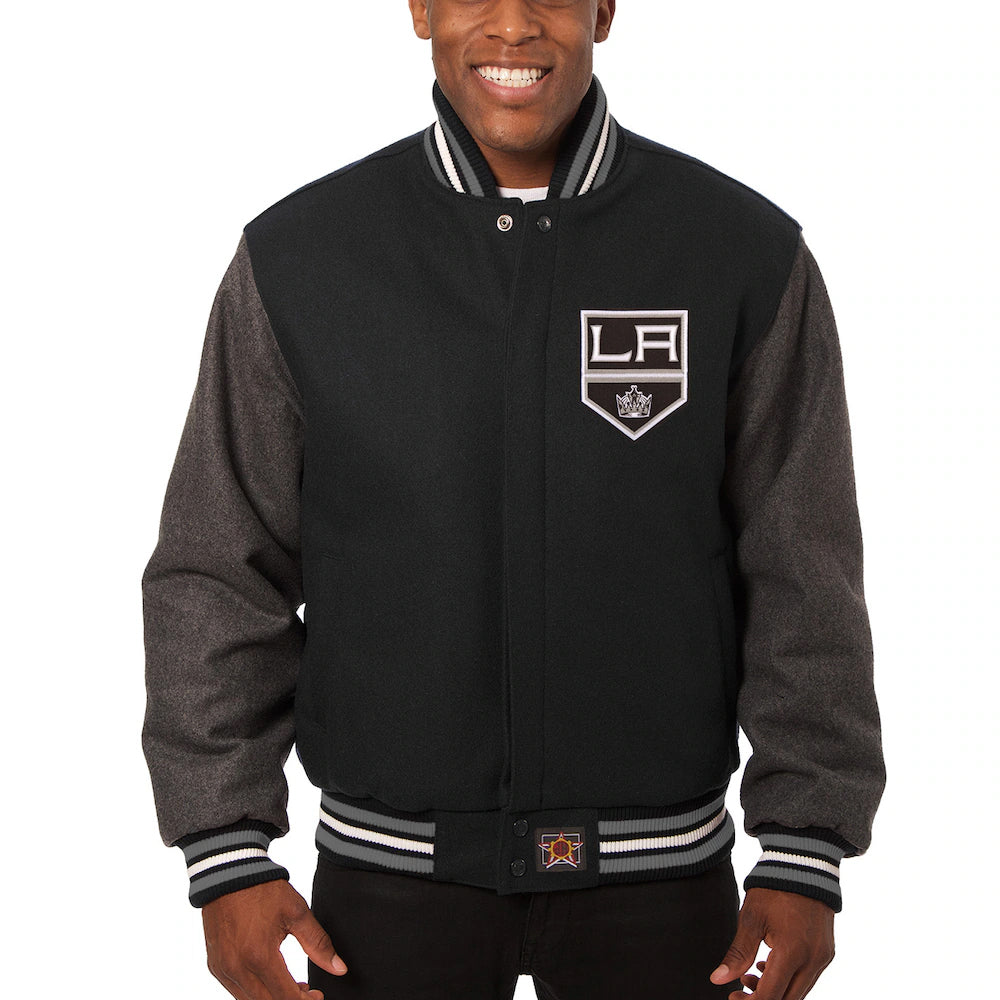Men's Los Angeles Kings JH Design Black Domestic All-Wool Jacket with Embroidered Logos