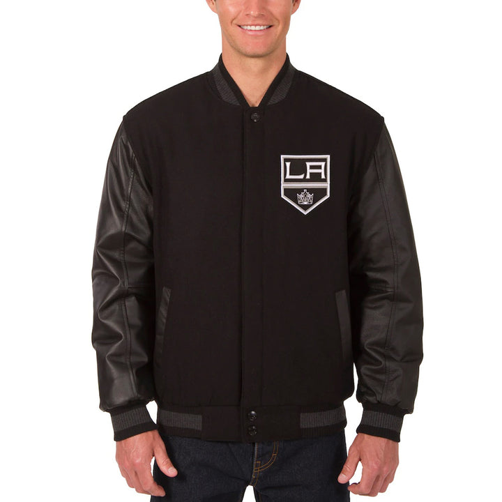 Men's Los Angeles Kings JH Design Black Two Hit Wool & Leather Reversible Jacket