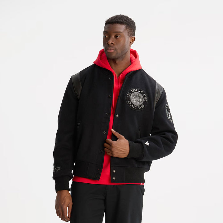 Men's Los Angeles Kings Todd Snyder Black Cashmere Full-Snap Varsity Jacket
