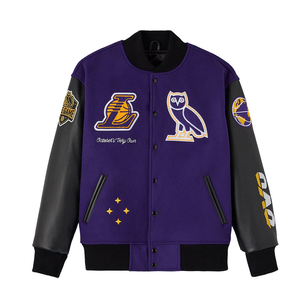 Men's Los Angeles Lakers OVO x NBA Purple Full-Snap Varsity Jacket