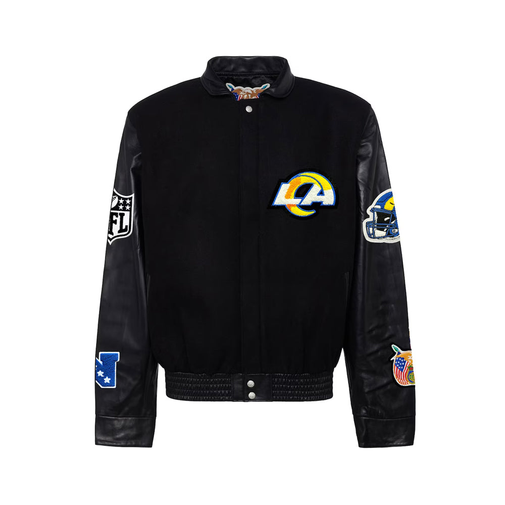 Men's Los Angeles Rams Black Wool & Leather Full-Snap Varsity Jacket
