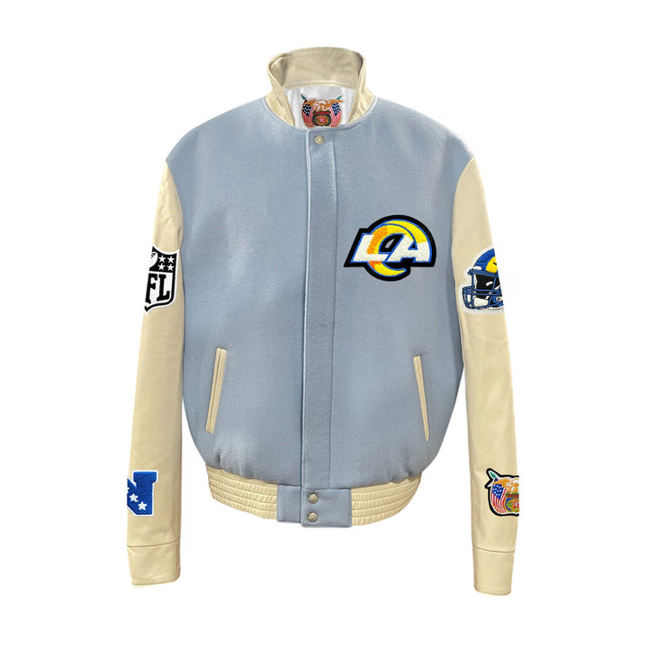 Men's Los Angeles Rams Jeff Hamilton Light Blue Wool & Leather Full-Snap Varsity Jacket