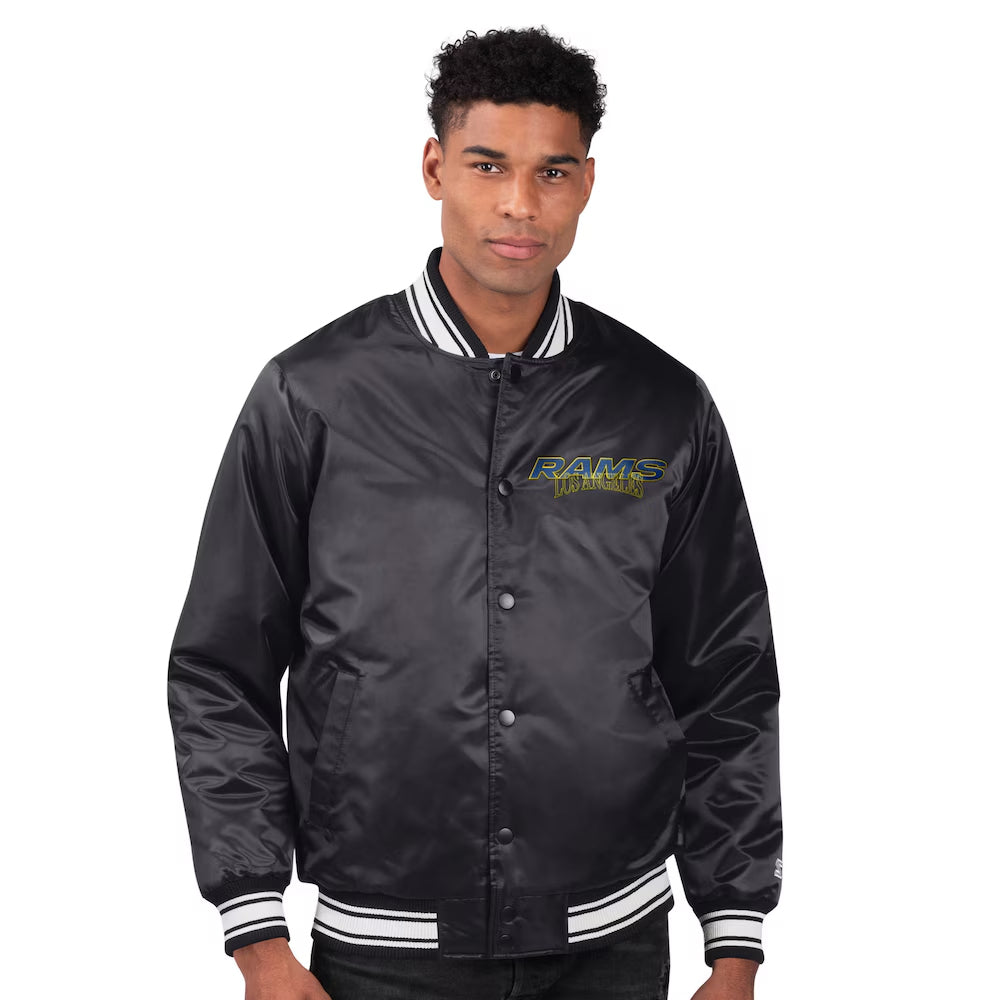 Men's Los Angeles Rams Starter Black Royal & Sol Full-Snap Satin Varsity Jacket