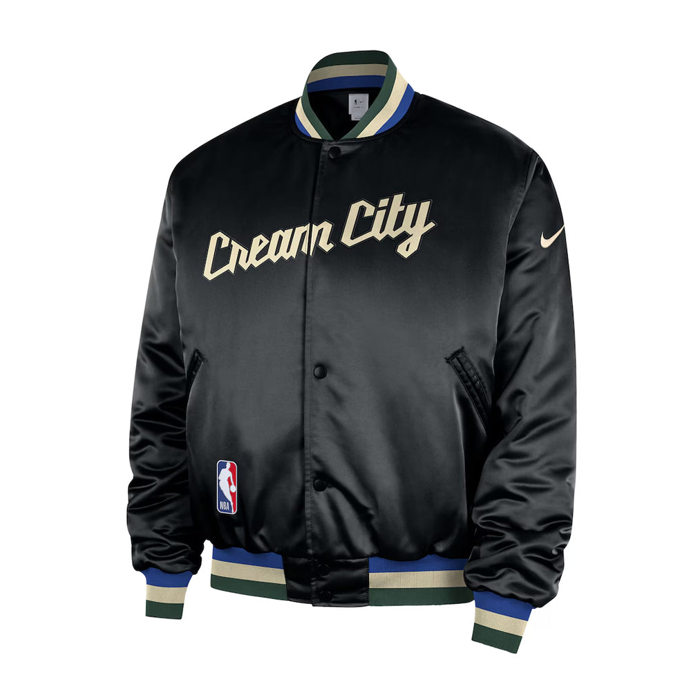 Men's Milwaukee Bucks Black 2025-26 City Edition Remix Courtside Full-Snap Bomber Jacket