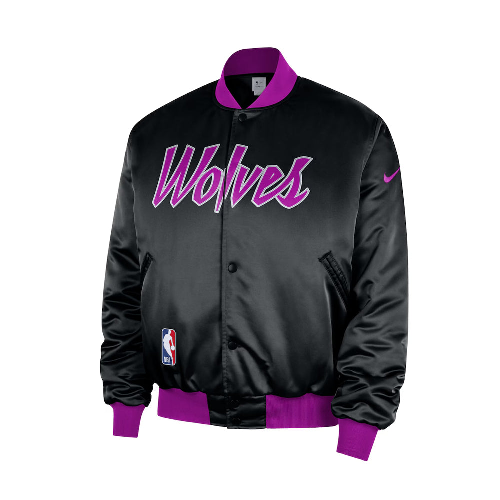 Men's Minnesota Timberwolves Black 2025-26 City Edition Remix Courtside Full-Snap Bomber Jacket
