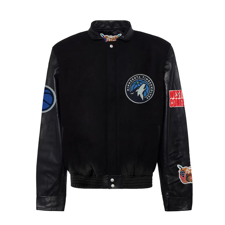 Men's Minnesota Timberwolves Black Wool & Leather Full-Snap Varsity Jacket