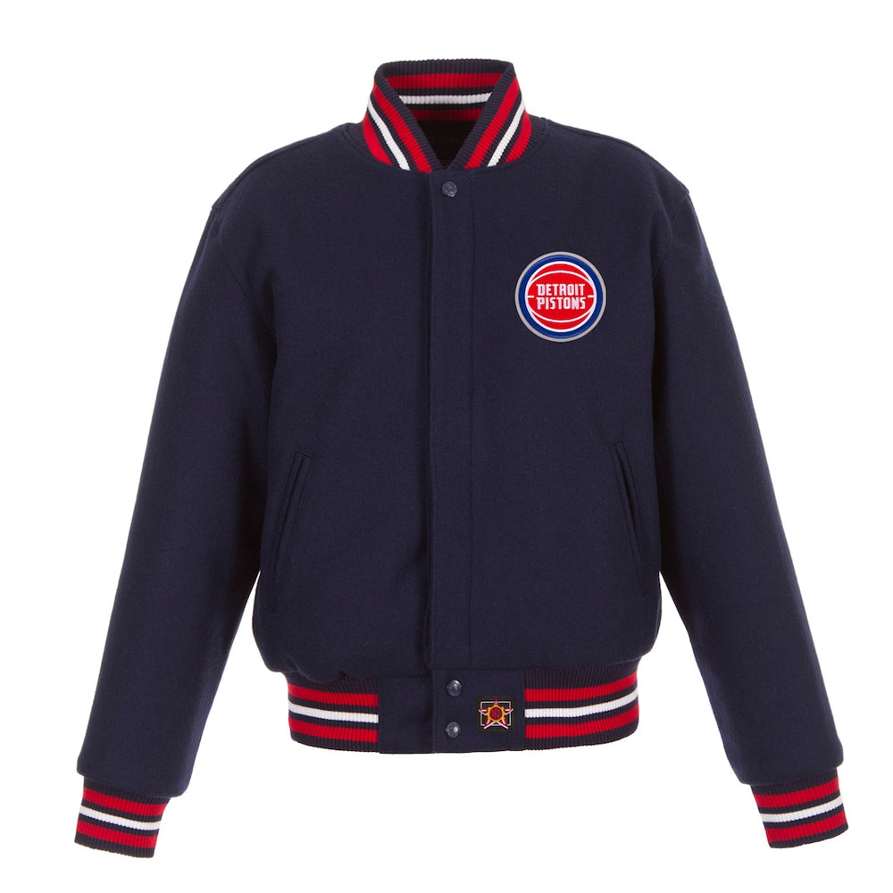 Men's Navy Embroidered Logo Wool Jacket