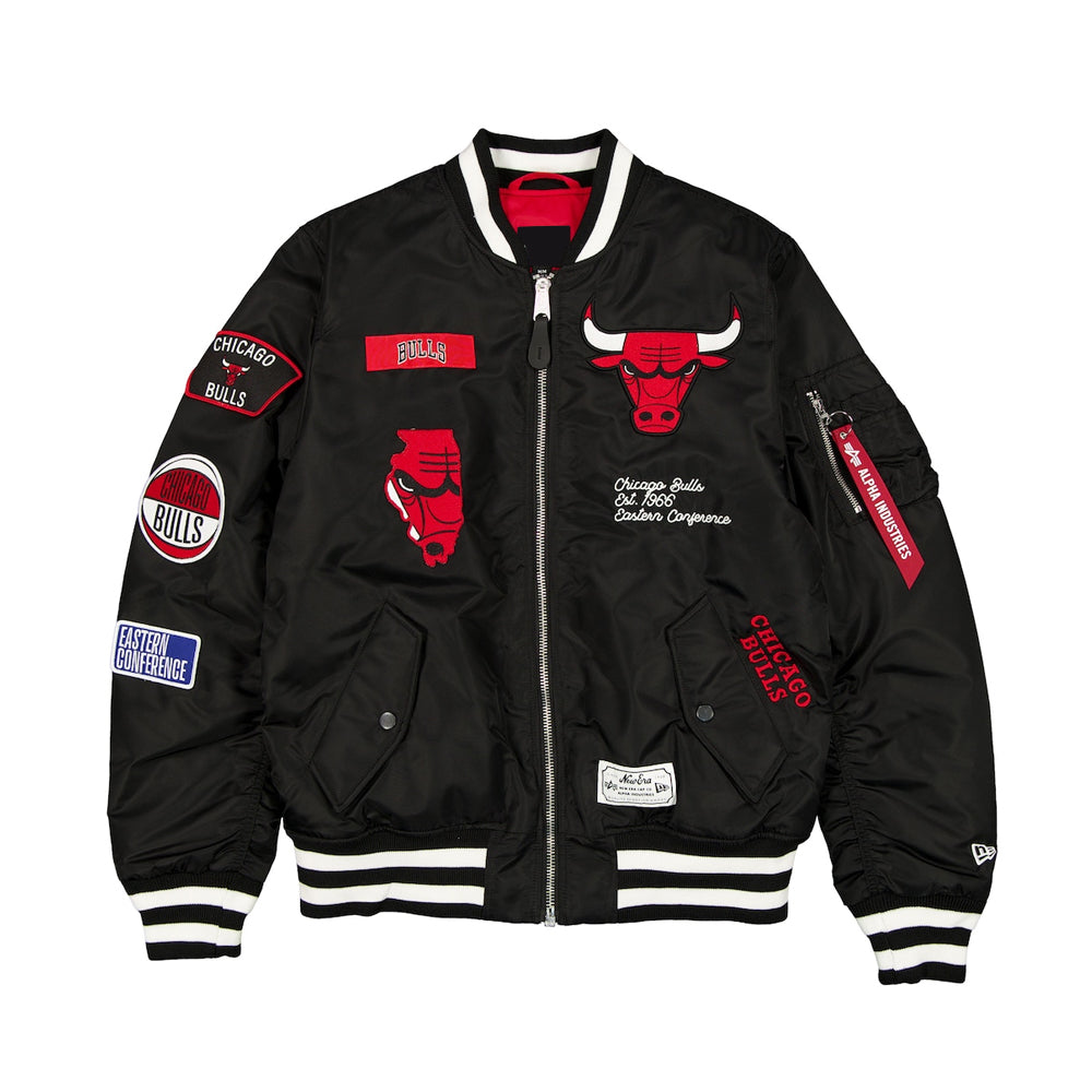 Men's New Era x Alpha Black Full-Zip Bomber Jacket