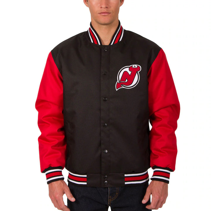 Men's New Jersey Devils JH Design Black Two Hit Poly Twill Jacket