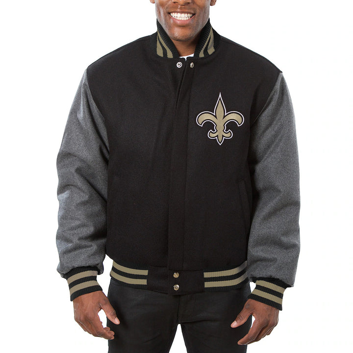 Men's New Orleans Saints JH Design Black-Gray Big & Tall Wool Full-Snap Jacket