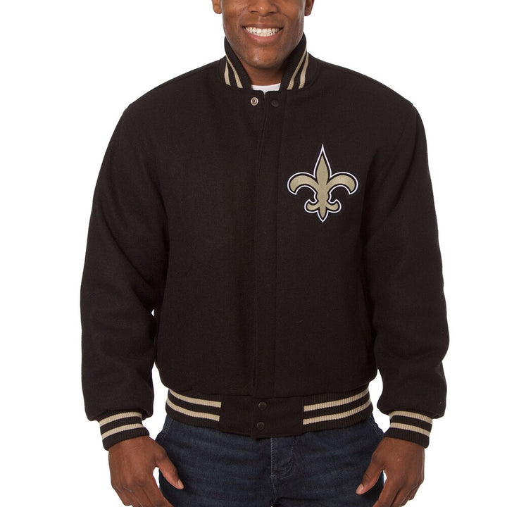 Men's New Orleans Saints JH Design Black Embroidered Wool Jacket