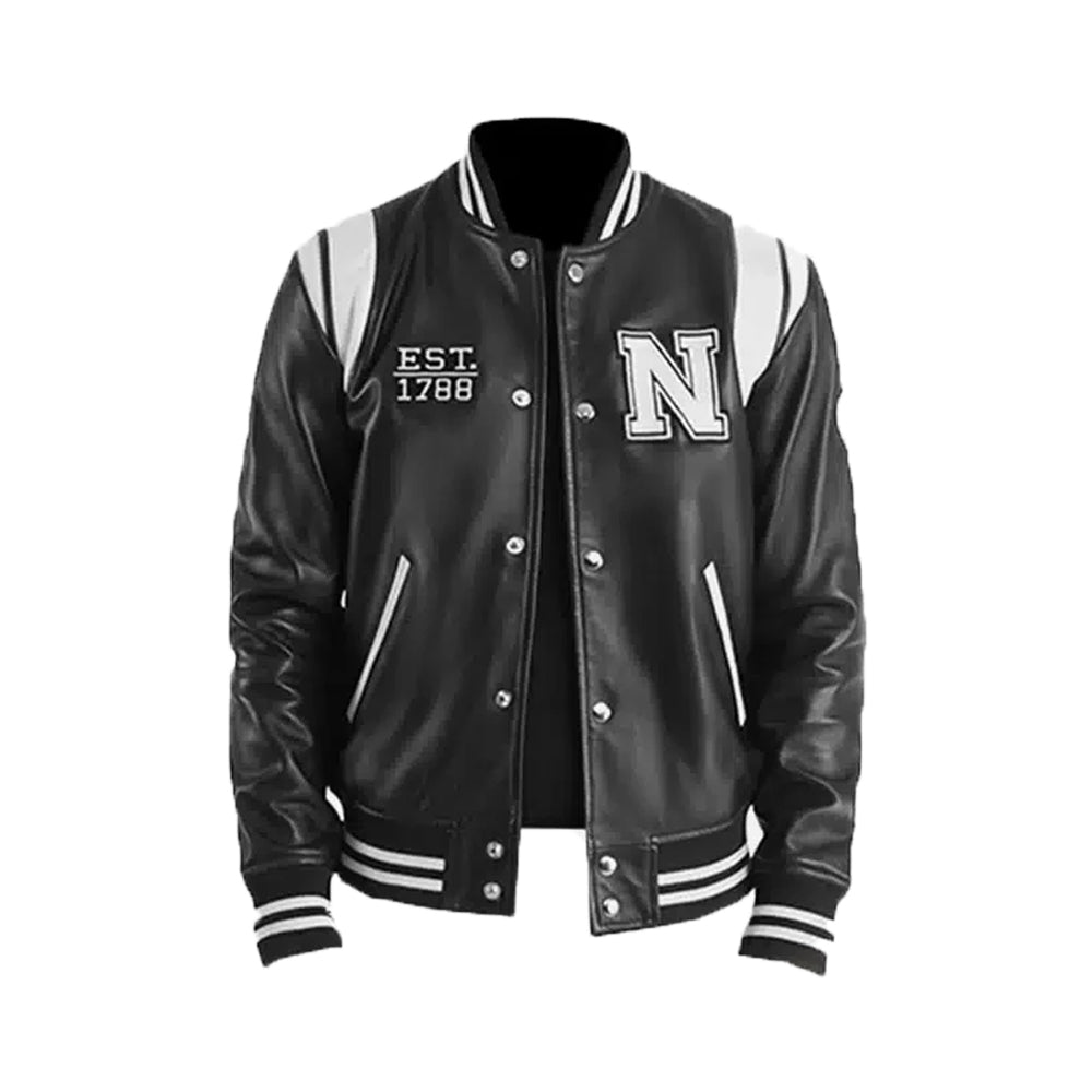 Men's New York Black Leather Varsity Jacket