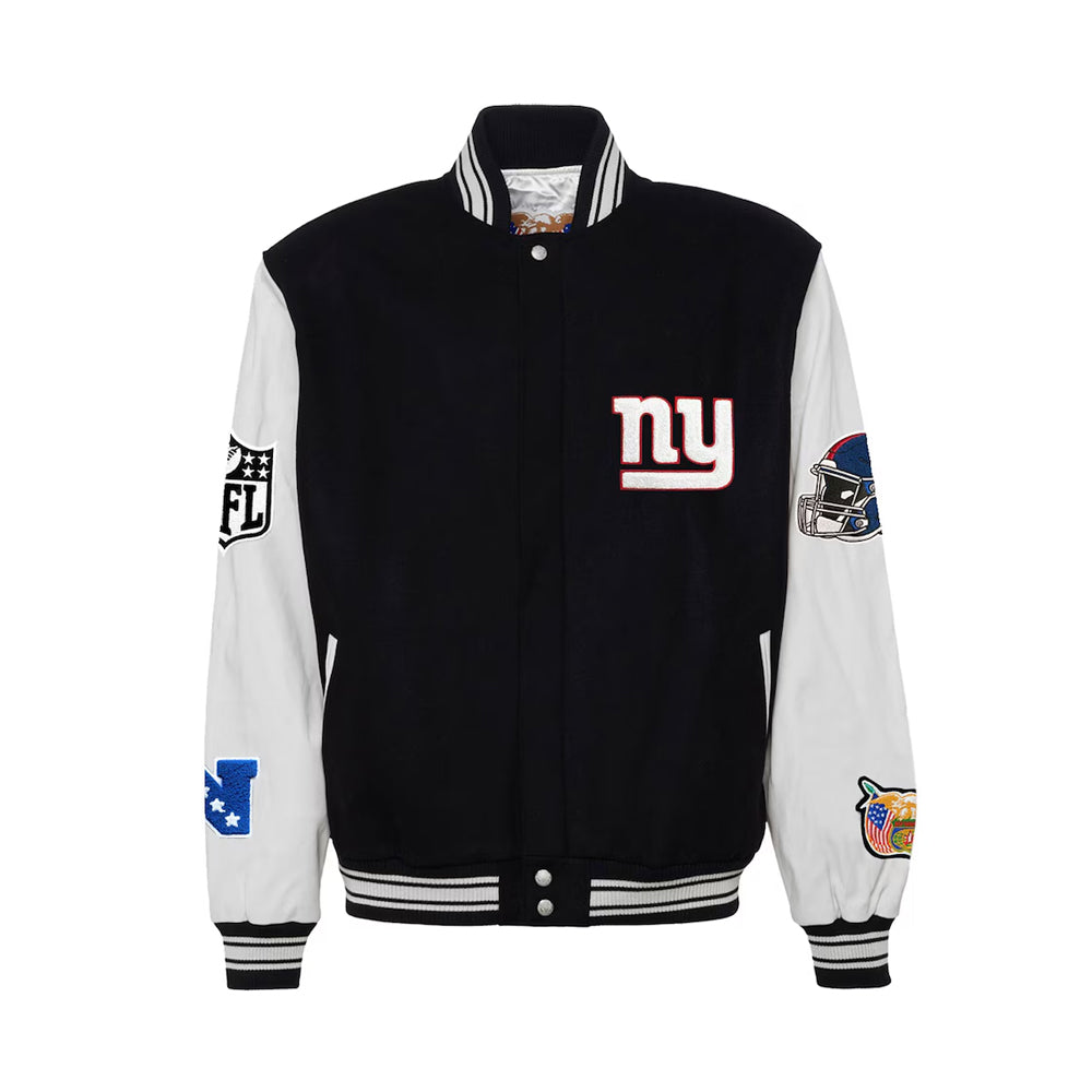 Men's New York Giants  Black Wool & Leather Full-Snap Varsity Jacket