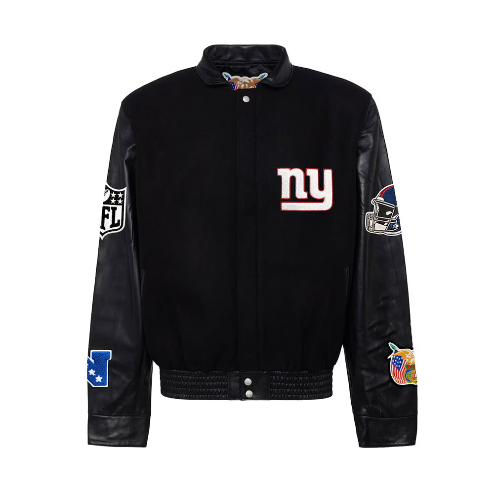 Men's New York Giants Jeff Hamilton Black Wool & Leather Full-Snap Varsity Jacket