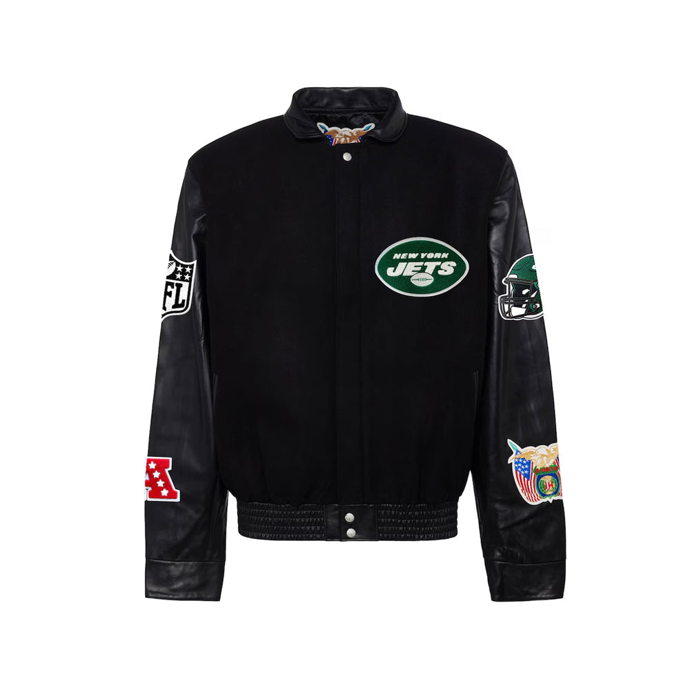 Men's New York Jets  Black Wool & Leather Full-Snap Varsity Jacket