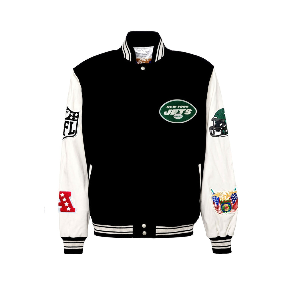 Men's New York Jets Jeff Hamilton Black Wool & Leather Full-Snap Varsity Jacket
