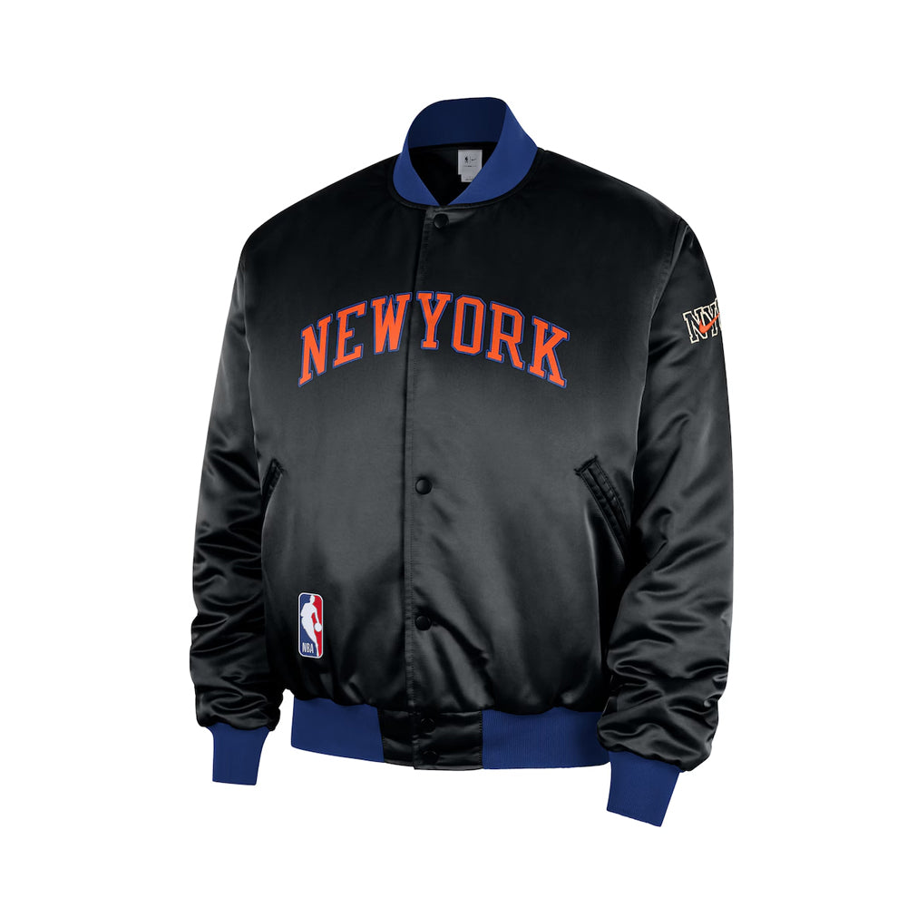 Men's New York Knicks Black 2025-26 City Edition Remix Courtside Full-Snap Bomber Jacket