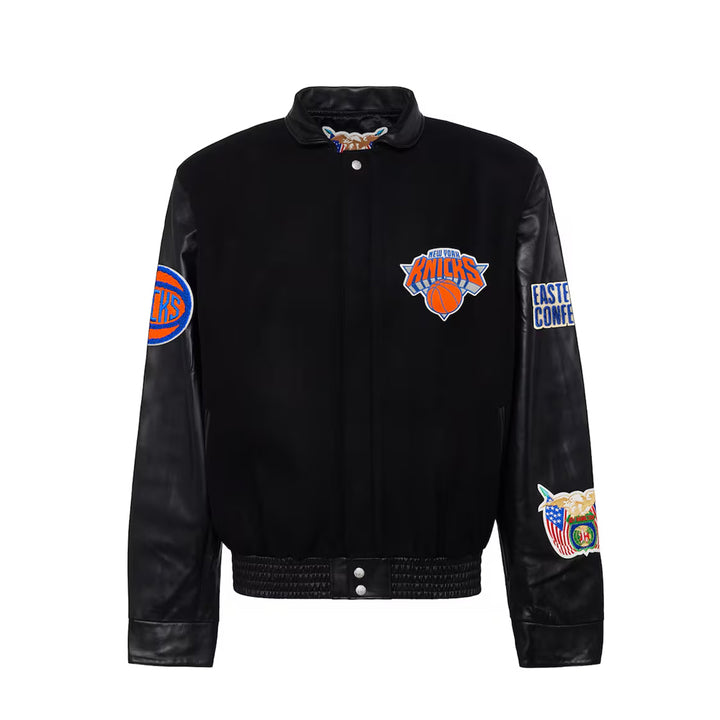 Men's New York Knicks Black Wool & Leather Full-Snap Varsity Jacket