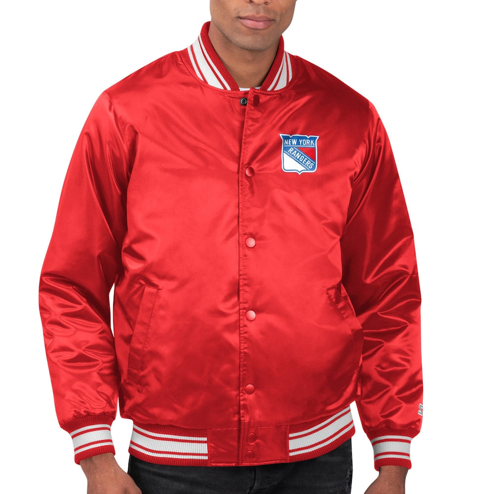 Men's New York Rangers Starter Red Printed Team Logo Satin Varsity Full-Snap Jacket