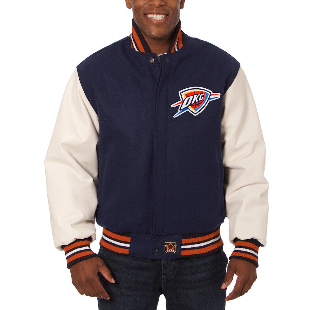 Men's Oklahoma City Navy-White Big & Tall Wool & Leather Jacket