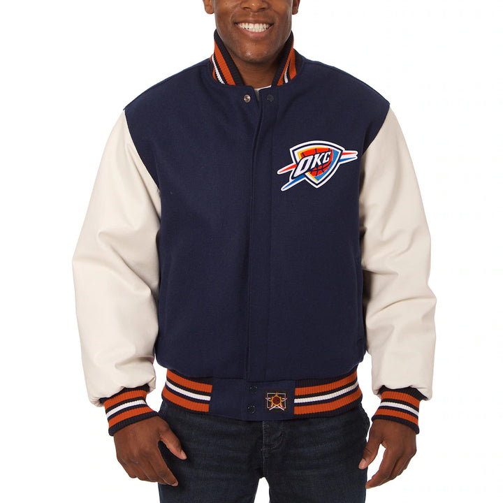 Men's Oklahoma City Navy-White Big & Tall Wool & Leather Jacket