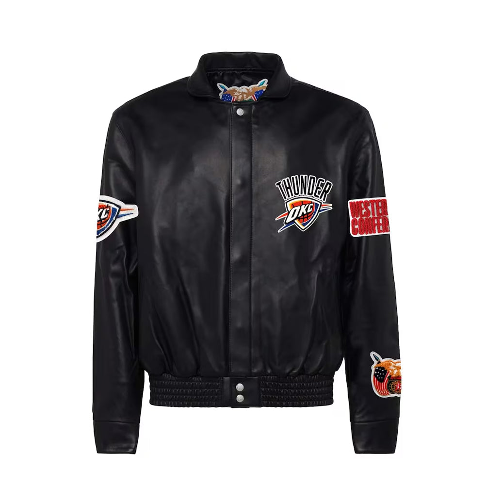 Men's Oklahoma City Thunder Black Leather Full-Snap Jacket