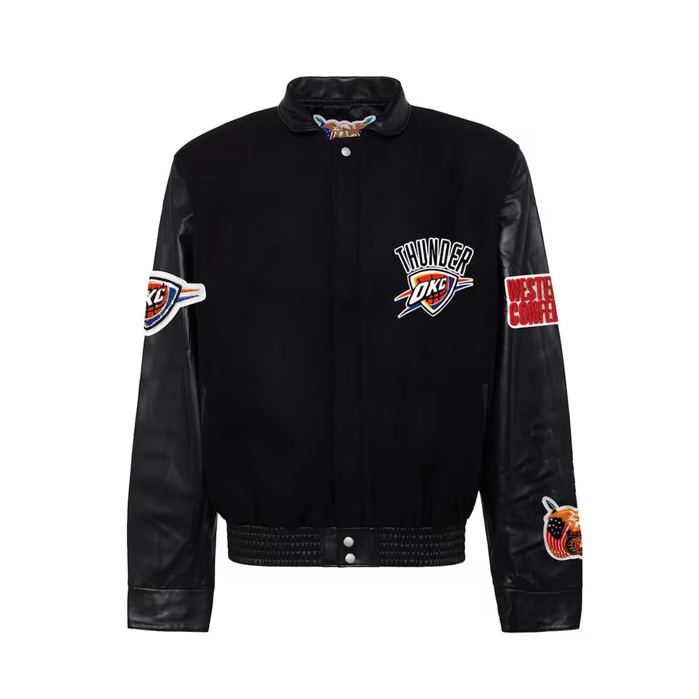 Men's Oklahoma City Thunder Black Wool & Leather Full-Snap Varsity Jacket